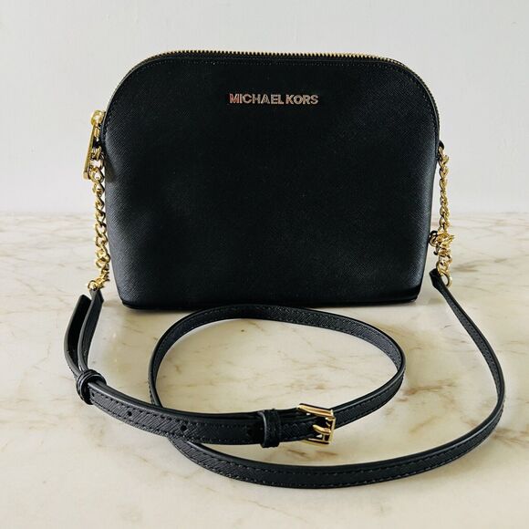 MICHAEL KORS Cindy Black Leather Dome Crossbody Bag - Picture 1 of 10